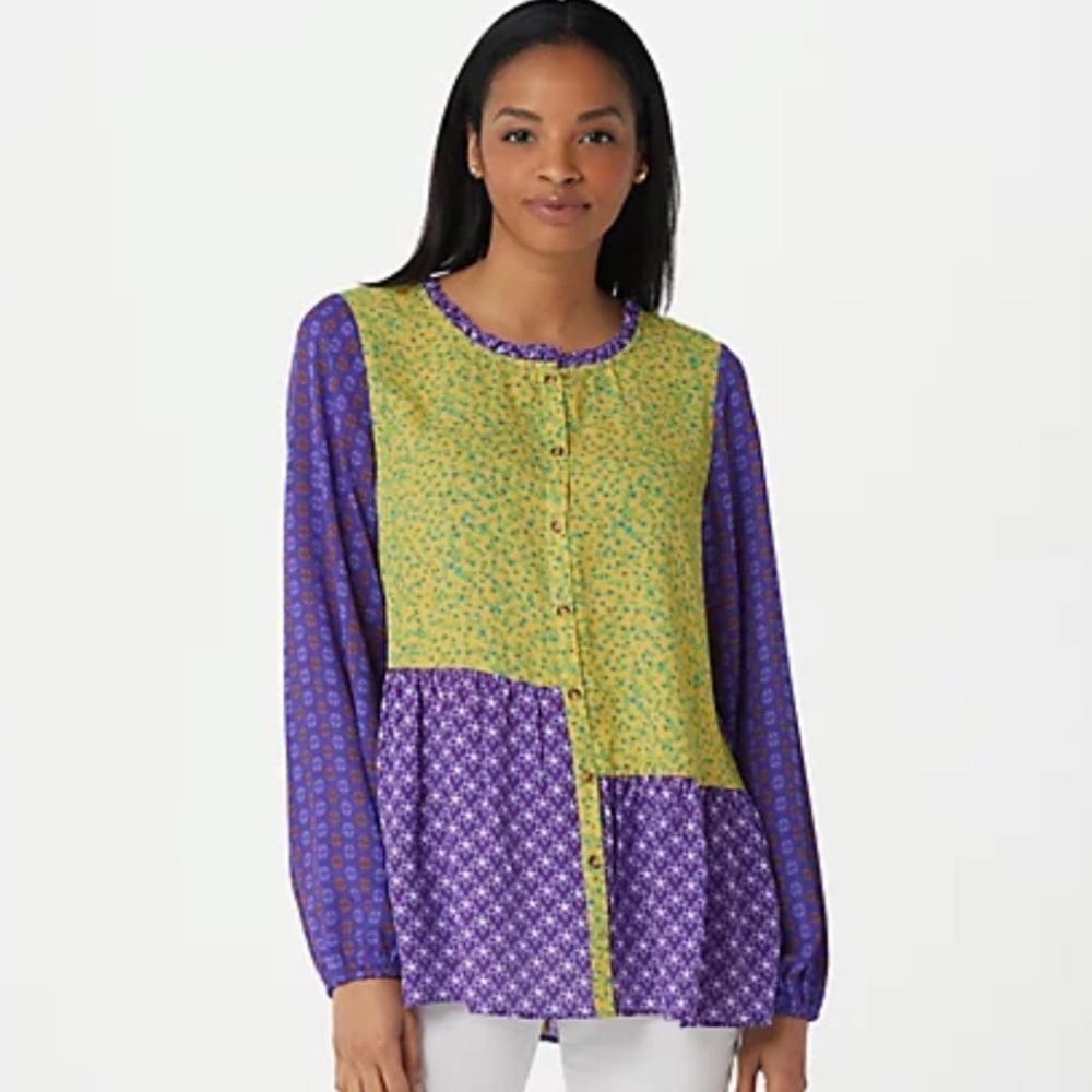 Logo Lori Goldstein Button Down Ruffled Blouse. C… - image 3